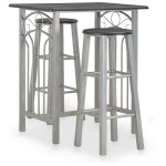 Vidaxl ensemble de bar 3 pcs bois et acier noir