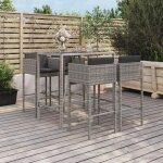 Vidaxl ensemble de bar de jardin 5 pcs avec coussins gris poly rotin ensemble de table de bar table et ...