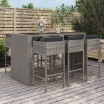Vidaxl ensemble de bar de jardin 7 pcs avec coussins gris poly rotin ensemble de table de bar table et ...