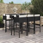 Vidaxl ensemble de bar de jardin 7 pcs avec coussins noir poly rotin ensemble de table de bar table et ...