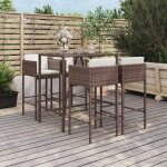 Vidaxl ensemble de bar de jardin avec coussins 5 pcs marron poly rotin ensemble de table de bar table ...