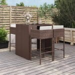 Vidaxl ensemble de bar de jardin avec coussins 5 pcs marron poly rotin ensemble de table de bar table ...