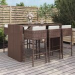 Vidaxl ensemble de bar de jardin avec coussins 7 pcs marron poly rotin ensemble de table de bar table ...