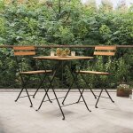 Vidaxl ensemble de bistro pliable 3 pcs bois de teck massif et acier ensemble de bistrot table et chaises ...