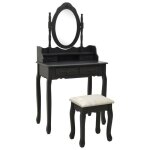 Vidaxl ensemble de coiffeuse avec tabouret noir 75x69x140 cm paulownia