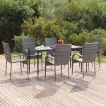 Vidaxl ensemble � manger de jardin 7 pcs gris r�sine tress�e ensemble de salle � manger dext�rieur table ...