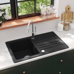 Vidaxl vier de cuisine en granite gouttoir rversible noir lave - main lavabo 141669