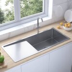 Vidaxl evier de cuisine fait  la main maison intrieur lavabo installation de cuisine argent acier ...