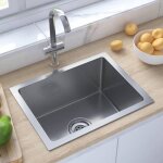 Vidaxl evier de cuisine fait � la main maison int�rieur lavabo de salle de bain argent� acier inoxydable ...