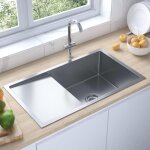 Vidaxl evier de cuisine fait  la main maison intrieur lavabo installation de cuisine argent acier ...
