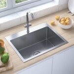 Vidaxl evier de cuisine fait main maison int�rieur lavabo de salle de bain argent� acier inoxydable 51510 ...
