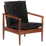 Vidaxl fauteuil chaise avec coussin sige avec accoudoir meuble de salon salle de sjour noir cuir vritable ...