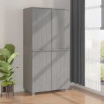 Garde - robe - vidaxl - hamar - gris clair - bois massif - 2 tiroirs - 2 portes
