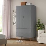 Vidaxl garde - robe molde gris 90x55x175 cm bois massif de pin 350524
