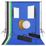 Vidaxl kit de studio photo avec lampes toile de fond et rflecteur kit declairage photographie lumire ...