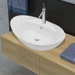Vidaxl lavabo ovale c�ramique trou de robinet salle de bains lave - mains vasque 140678