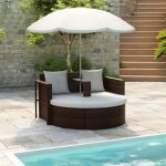 Vidaxl lit de jardin avec parasol marron r�sine tress�e