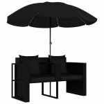 Vidaxl lit de jardin avec parasol r�sine tress�e noir