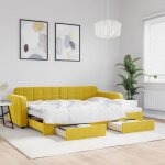 Vidaxl lit de jour avec gigogne et tiroirs jaune 80x200 cm velours 3196975