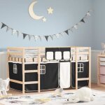 Vidaxl lit mezzanine enfants et rideaux lit sur�lev� pour enfants avec �chelle meuble de rangement chambre ...
