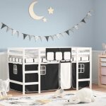 Vidaxl lit mezzanine enfants et rideaux lit surlev pour enfants avec chelle meuble de rangement chambre ...