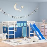 Vidaxl lit mezzanine enfants et rideaux lit surlev pour enfants avec chelle meuble de rangement chambre ...