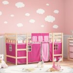 Vidaxl lit mezzanine enfants et rideaux lit sur�lev� pour enfants avec �chelle meuble de rangement chambre ...