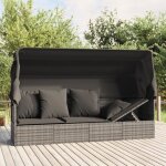 Vidaxl lit de salon dextrieur toit et coussins gris rsine tresse 319568