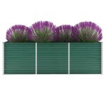 Vidaxl bac � fleurs sur�lev� en acier galvanis� 240x80x77 cm vert bac � plantes � fond ouvert r�sistant ...
