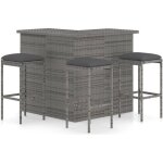 Meuble de bar de jardin - vidaxl - 4 pcs - rsine tresse - gris - coussins anthracite