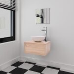 Vidaxl meuble de salle de bain 4 pcs avec lavabo et robinet beige