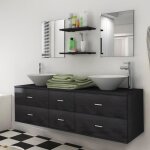 Vidaxl neuf pcs mobilier meuble pour salle de bains avec lavabo et robinet noir 273689