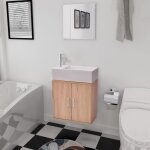 Meuble de salle de bain - vidaxl - ensemble 3 pièces - beige - armoire avec miroir - lavabo inclus Meuble de salle de bain - vidaxl - ensemble 3 pièces - beige - armoire avec miroir - lavabo inclus