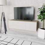 Meuble tv - vidaxl - 120x40x34cm - chêne et blanc - design contemporain - 2 compartiments Meuble tv - vidaxl - 120x40x34cm - chêne et blanc - design contemporain - 2 compartiments
