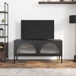 Vidaxl meuble tv noir 105x35x50 cm verre et acier 352998 Vidaxl meuble tv noir 105x35x50 cm verre et acier 352998