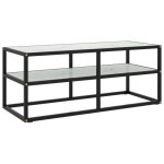 Vidaxl meuble tv noir avec verre marbre blanc 100x40x40 cm Vidaxl meuble tv noir avec verre marbre blanc 100x40x40 cm