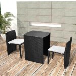 Ensemble de salle  manger dextrieur - vidaxl - 3 pcs - noir - coussins inclus - rsistant aux intempries ...