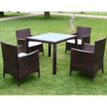 Vidaxl mobilier � d�ner jardin 5 pcs et coussins r�sine tress�e marron