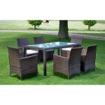Vidaxl mobilier à dîner jardin 7 pcs et coussins résine tressée marron Vidaxl mobilier à dîner jardin 7 pcs et coussins résine tressée marron