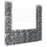 Vidaxl panier de gabion en forme de u avec 2 poteaux barri�re de jardin cl�ture en mur de panier d�coration ...