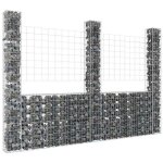Vidaxl panier de gabion en forme de u avec 3 poteaux barri�re de jardin cl�ture en mur de panier d�coration ...