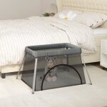Vidaxl parc pour b�b� avec matelas gris fonc� tissu de lin 10302