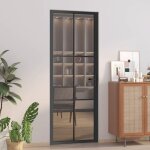 Vidaxl porte int�rieure 76x2015 cm noir verre esg et aluminium 350564