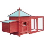 Poulailler - vidaxl - rouge - bois de pin massif - 190x72x102 cm - pour 4 poules