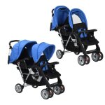 Vidaxl poussette � deux places acier bleu et noir 10112