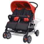 Vidaxl poussette  deux places acier rouge et noir 10108