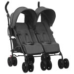 Vidaxl poussette  deux places anthracite acier