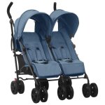 Vidaxl poussette  deux places bleu marine acier