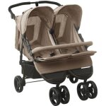 Vidaxl poussette  deux places taupe acier