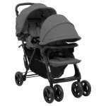 Vidaxl poussette  deux places gris fonc acier